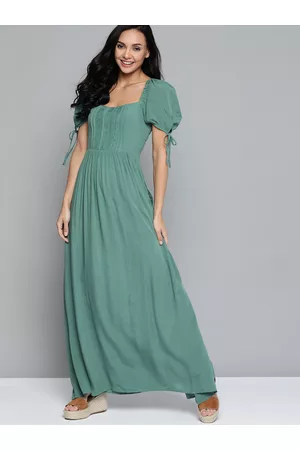Mast & Harbour Green Power Shoulders Maxi Dress