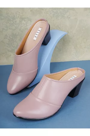 Elle Women Peach-Coloured Solid Block Mules