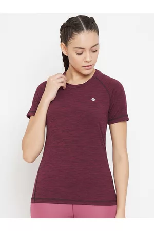 ATHLISIS Women Maroon Solid Lightweight Quick Dry Round Neck Running T-shirt