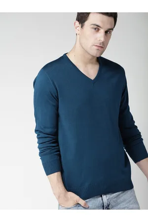 Mast & Harbour Men Teal Blue Solid Pullover