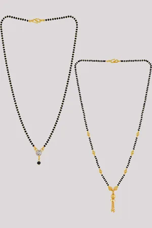 Brandsoon Set Of 2 Micro Gold-Plated Black & White Beaded & Stone-Studded Mangalsutra