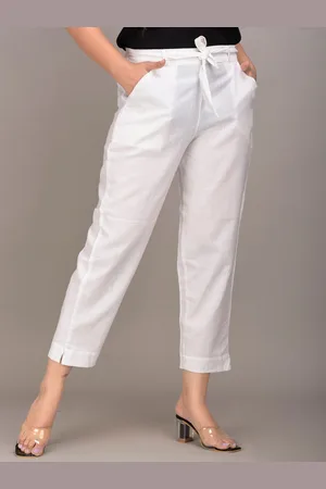 IQRAAR Women White Slim Fit Trousers