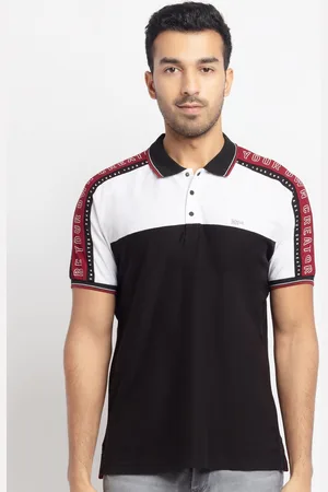 Status Quo Men Black Colourblocked Polo Collar Cotton T-shirt