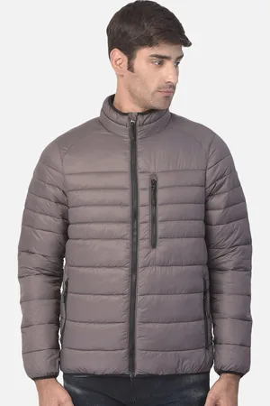 Woodland Men Grey Solid Padded Jacket