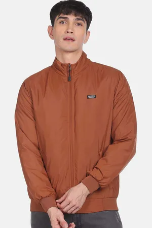 Flying Machine Men Solid Orange Bomber Jacket