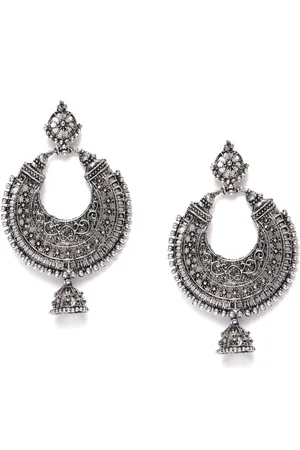 Kord Store Silver-Plated Oxidised Crescent Shaped Chandbalis
