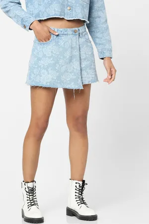 ONLY Women Blue Printed Mini Denim Skorts
