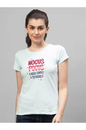 Globus Women Blue Typography Printed Cotton T-shirt