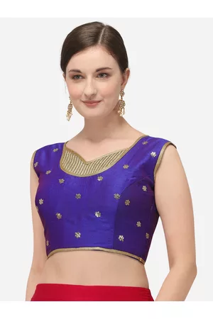 Fab Dadu Women Blue Embroidered Silk Readymade Saree Blouse