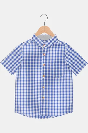 Biglilpeople Boys Blue Classic Gingham Checks Checked Casual Shirt