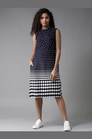 HERE&NOW Women Navy & White Printed A-Line Dress