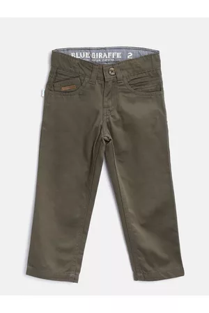 Blue Giraffe Boys Olive Green Solid Trousers