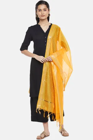 Pantaloons Women Yellow & Gold-Toned Ethnic Motifs Woven Design Dupatta