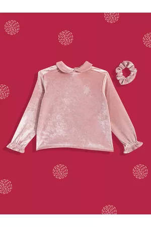 Ralph Lauren Peach-Coloured Peter Pan Collar Velvet Top With Scrunchie
