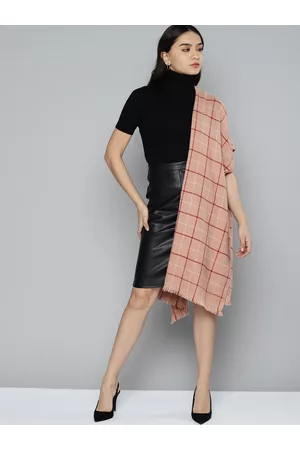 Sassafras Women Peach-Coloured & Maroon Checked Stole