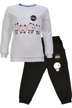 CATCUB Unisex Kids White & Black Printed T-shirt with Trousers