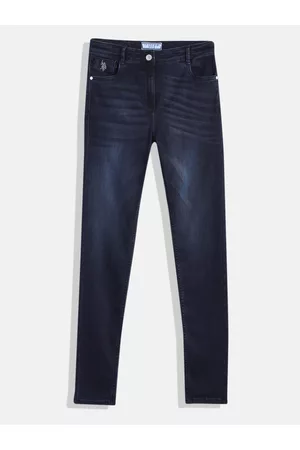 Ralph Lauren Girls Navy Blue Skinny Fit Mid-Rise Light Fade Stretchable Jeans
