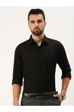 IVOC Men Black Solid Cotton Formal Shirt
