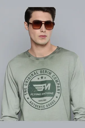 Flying Machine Men Olive Green Brand Logo Printed Pure Cotton Pullover Sweatshirt