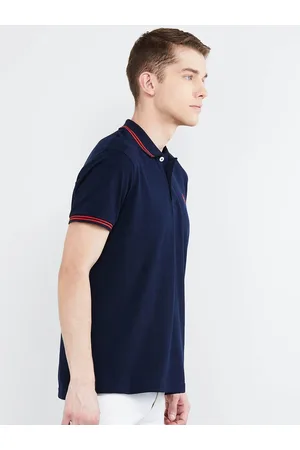 Max Collection Men Navy Blue Solid Polo Collar T-shirt