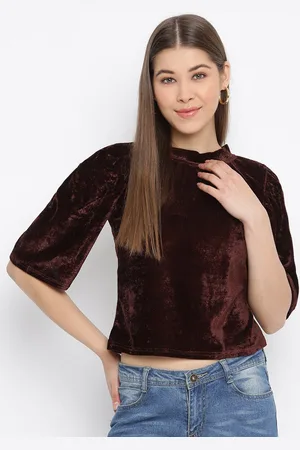 Mayra Women Brown Velvet Crop Top