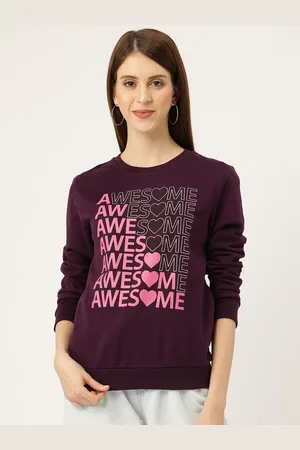 Sera Women Burgundy & Pink Printed Sweatshirt
