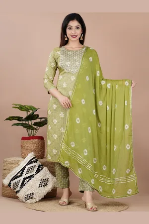 Kesarya Women Green Ethnic Motifs Embroidered Sequinned Kurta with Trousers & Dupatta