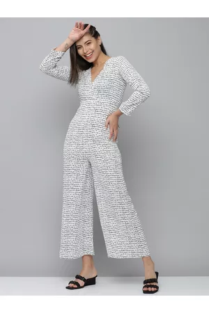 SHOWOFF Women Printed V-Neck Long Sleeves Basic Jumpsuit