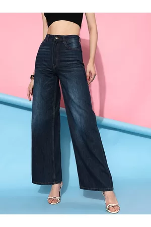 STREET 9 Women Blue Urban Wide Leg High-Rise Light Fade Jeans