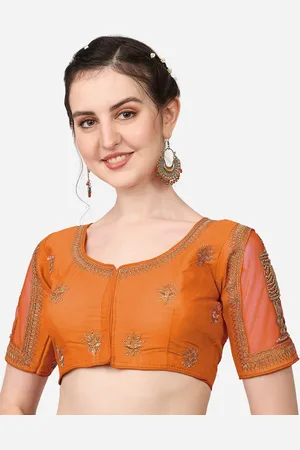 PUJIA MILLS Women Orange Embroidered Saree Blouse