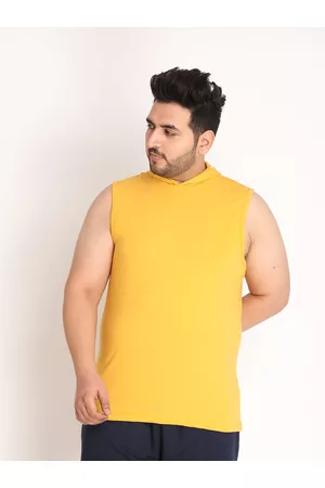 CHKOKKO Men Mustard Yellow Solid Hooded T-shirt