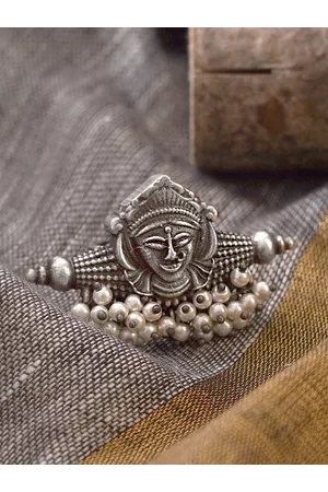 TEEJH Women Oxidized Silver-Toned & White Navika Tribal Finger Ring