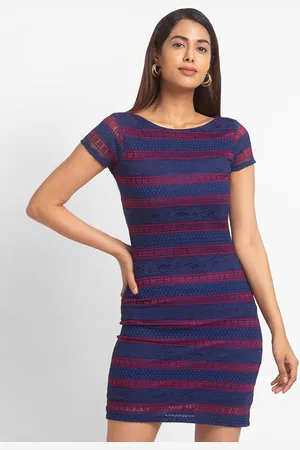 Globus Navy Blue Striped Lace Bodycon Dress