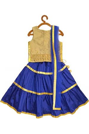 A.T.U.N. A T U N Girls Blue Embellished Ready to Wear Lehenga & Blouse With Dupatta