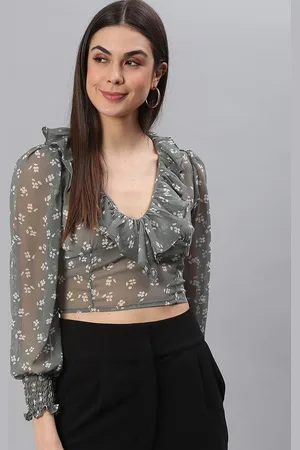 Cation Floral Print Georgette Crop Top