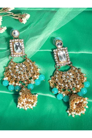Yellow Chimes Woman Gold-Plated Kundan Studded & Beaded Handcrafted Chandbalis Earring
