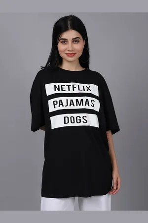 DOOR74 Women Black Typography Printed Oversized Loose T-shirt
