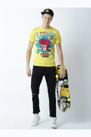 Huetrap Men Yellow Printed Round Neck T-shirt