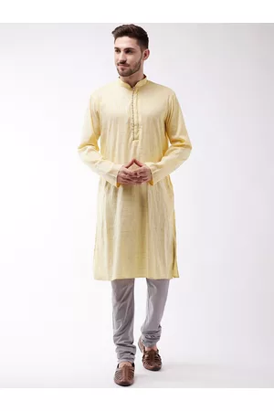 Vastramay Men Yellow Regular Kurta with Churidar