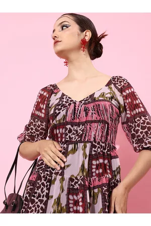 KASSUALLY Women Pretty Pink Animal Printed New Neckline Dress