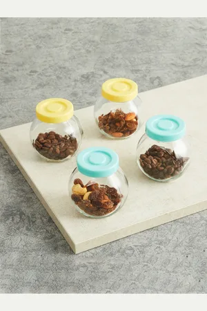 Home Centre Set Of 4 Transparent & Blue Pamolive Glass Spice Bottles -200ml Each