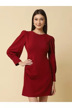 RAASSIO Women Burgundy Crepe Sheath Dress