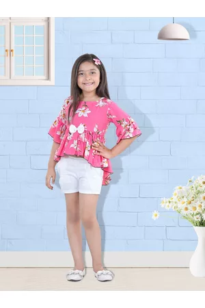 Cutiekins Girls Pink & White Printed Top with Shorts