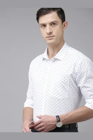 Park Avenue Men White & Blue Slim Fit Printed Formal Shirt