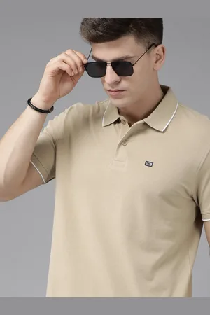 Arrow Men Beige Solid Polo Collar Embroidered Knitted Pure Compact Cotton Slim Fit T-shirt