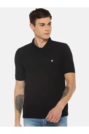 dollar Men Black Solid Polo Collar T-shirt