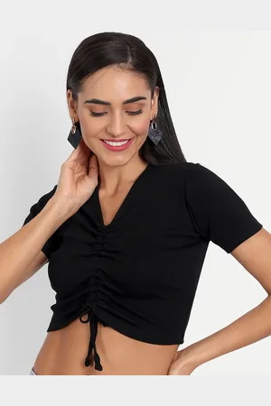 Color Capital Black Ribbed Ruched Crop Top
