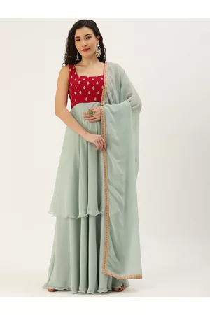 Ethnovog Women Green Ethnic Motifs Embroidered Kurta with Trousers With Dupatta