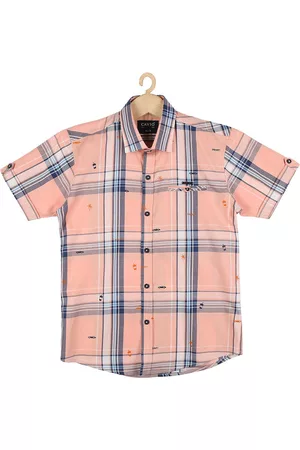 CAVIO Boys Pink Checked Casual Cotton Shirt