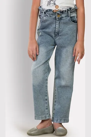 Growing Tree Girls Blue Straight Fit Heavy Fade Stretchable Jeans